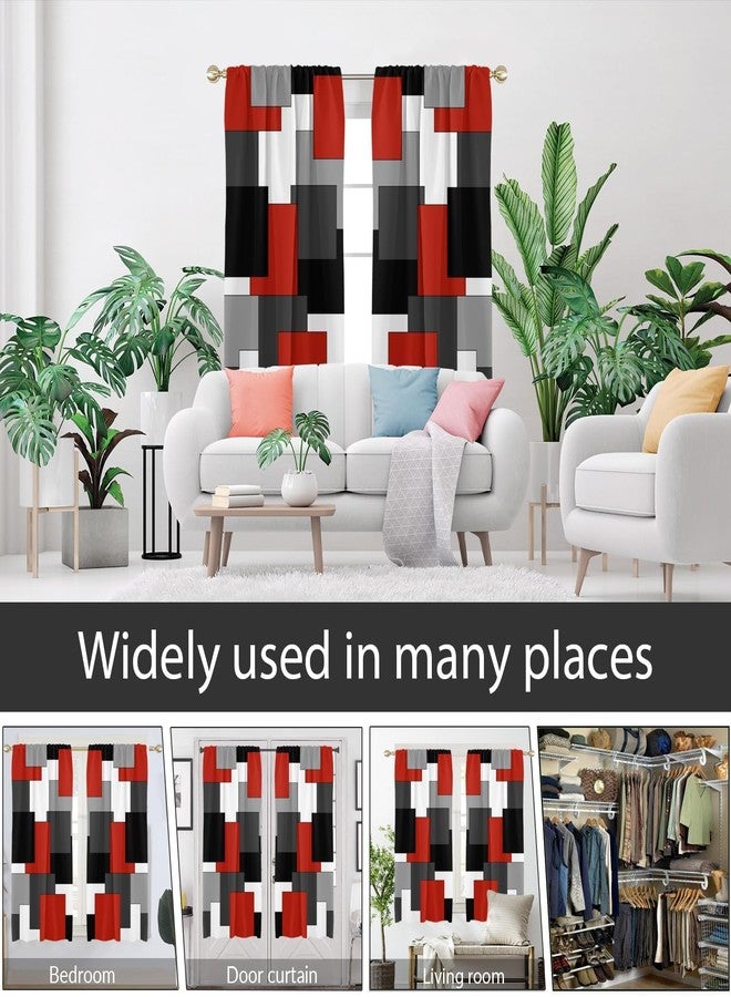 AAtter Red and Black Window Curtain Grey Gray White Multicolor Geometric Silver Dark Abstract Square Art Living Room Bedroom Drapes Treatment Fabric 1 Pair Home Decor, 42" W x 63" L, Modern - Image 5